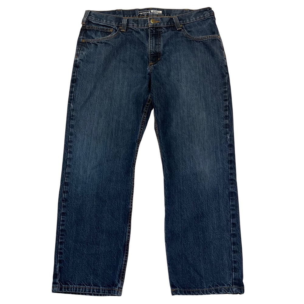 Carhartt Relaxed Fit Dark Wash Blue Denim Durable Utility Workwear Jeans 36x28